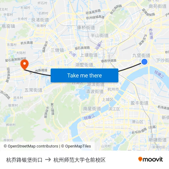 杭乔路银堡街口 to 杭州师范大学仓前校区 map