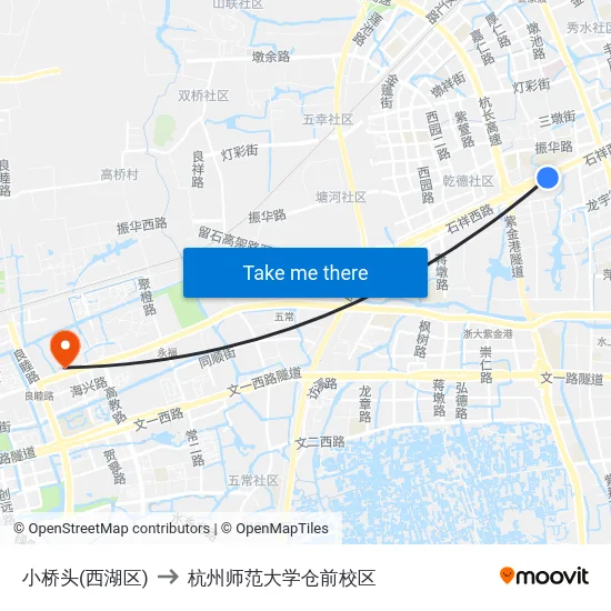 小桥头(西湖区) to 杭州师范大学仓前校区 map