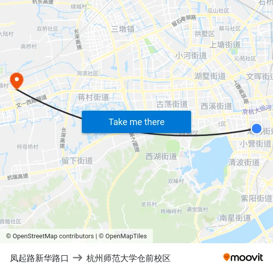 凤起路新华路口 to 杭州师范大学仓前校区 map