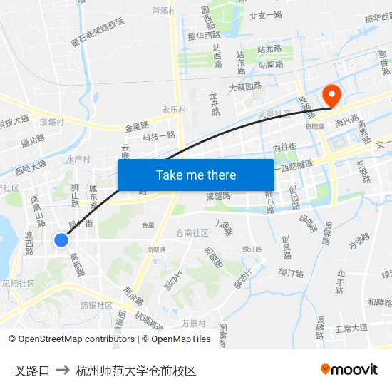 叉路口 to 杭州师范大学仓前校区 map