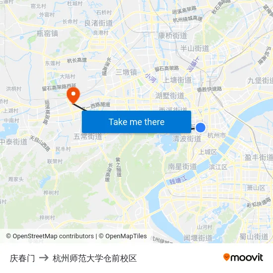 庆春门 to 杭州师范大学仓前校区 map