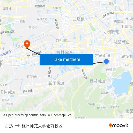 古荡 to 杭州师范大学仓前校区 map