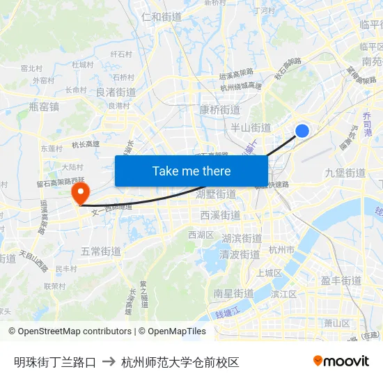 明珠街丁兰路口 to 杭州师范大学仓前校区 map