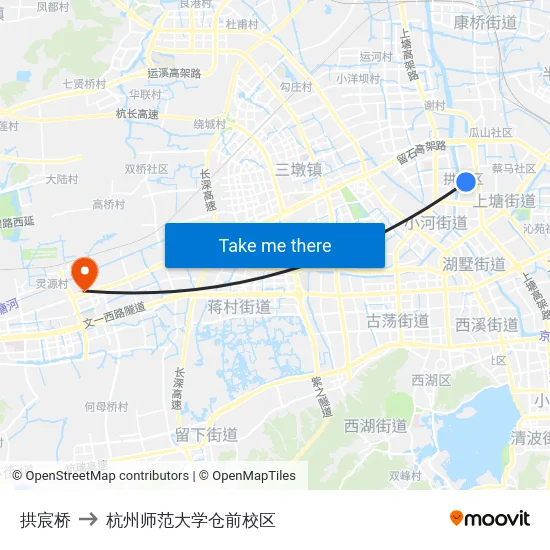 拱宸桥 to 杭州师范大学仓前校区 map