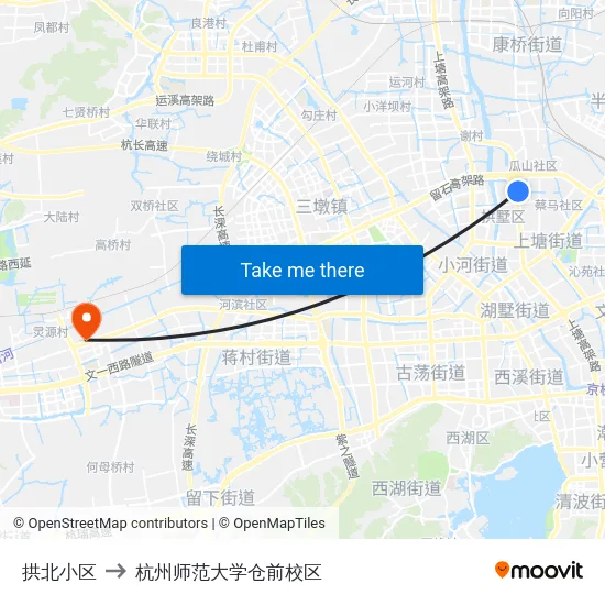 拱北小区 to 杭州师范大学仓前校区 map