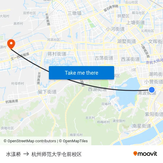 水漾桥 to 杭州师范大学仓前校区 map