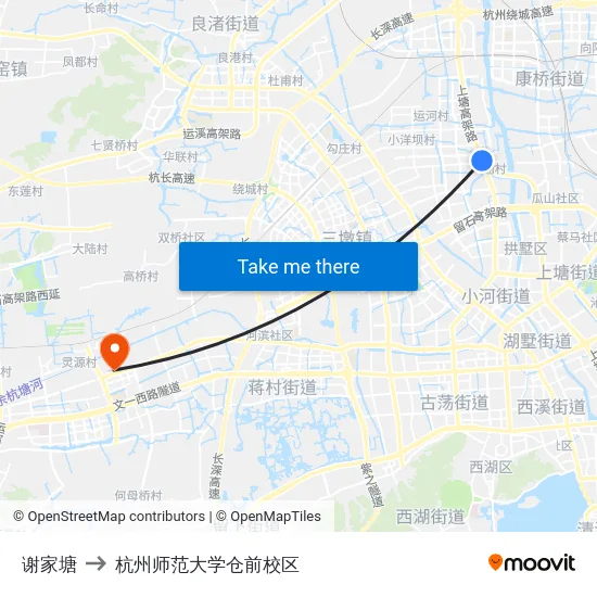 谢家塘 to 杭州师范大学仓前校区 map
