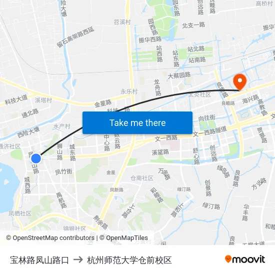 宝林路凤山路口 to 杭州师范大学仓前校区 map