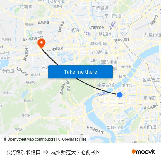 长河路滨和路口 to 杭州师范大学仓前校区 map