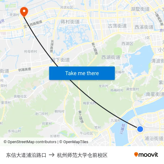 东信大道浦沿路口 to 杭州师范大学仓前校区 map