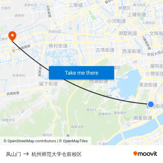 凤山门 to 杭州师范大学仓前校区 map
