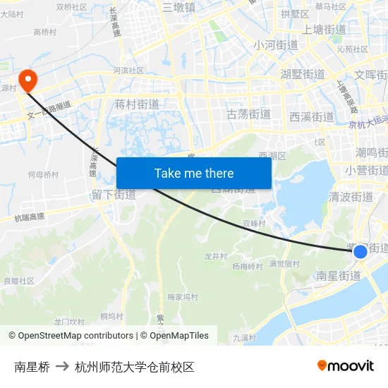 南星桥 to 杭州师范大学仓前校区 map
