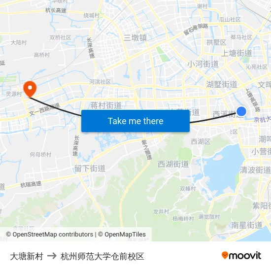 大塘新村 to 杭州师范大学仓前校区 map