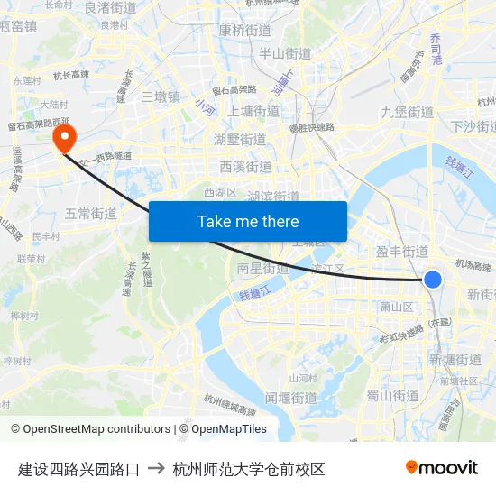 建设四路兴园路口 to 杭州师范大学仓前校区 map