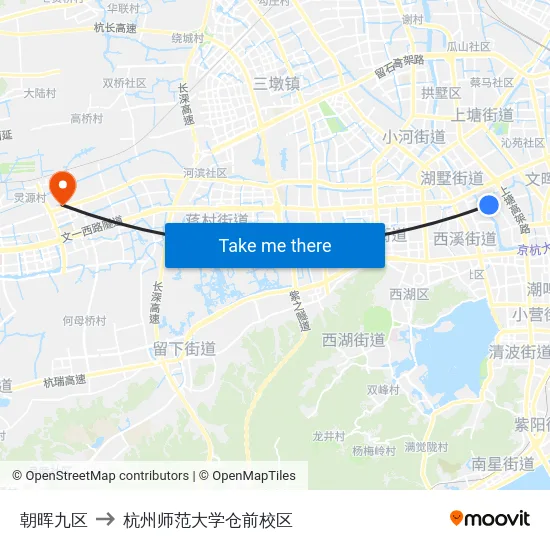 朝晖九区 to 杭州师范大学仓前校区 map