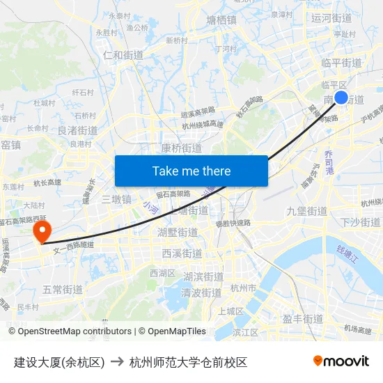 建设大厦(余杭区) to 杭州师范大学仓前校区 map