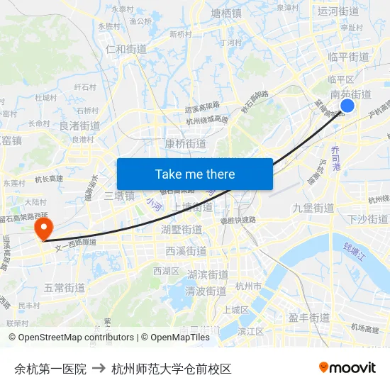 余杭第一医院 to 杭州师范大学仓前校区 map