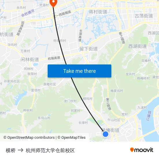 横桥 to 杭州师范大学仓前校区 map