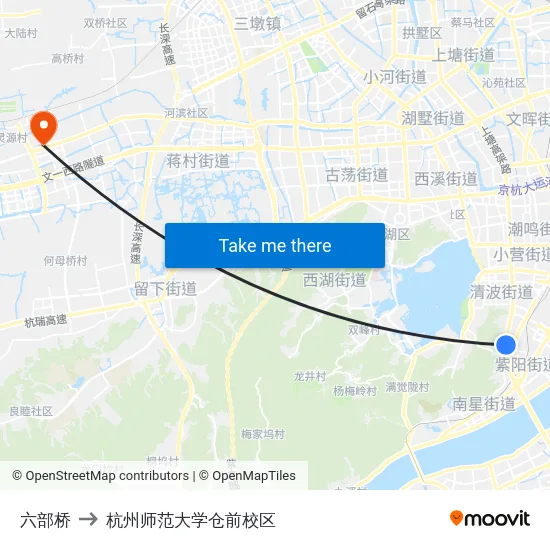 六部桥 to 杭州师范大学仓前校区 map