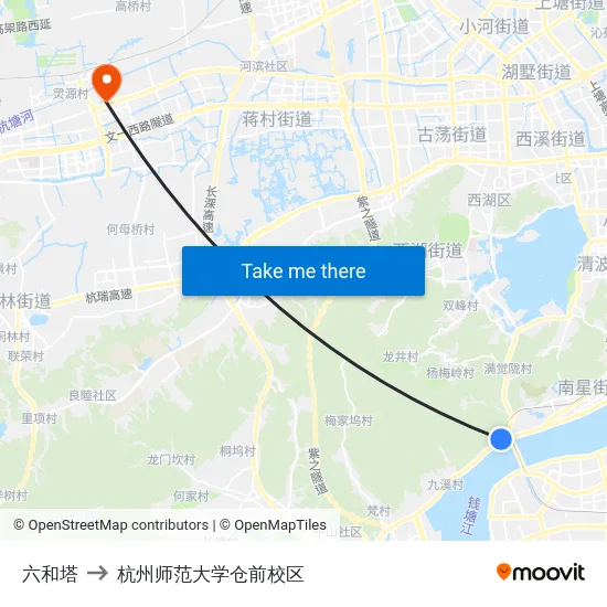 六和塔 to 杭州师范大学仓前校区 map