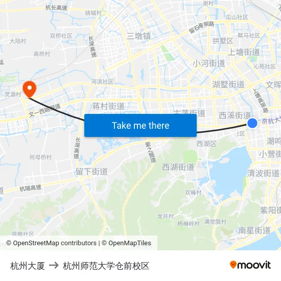 杭州大厦 to 杭州师范大学仓前校区 map