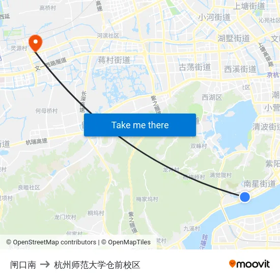 闸口南 to 杭州师范大学仓前校区 map