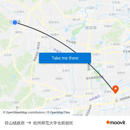 径山镇政府 to 杭州师范大学仓前校区 map