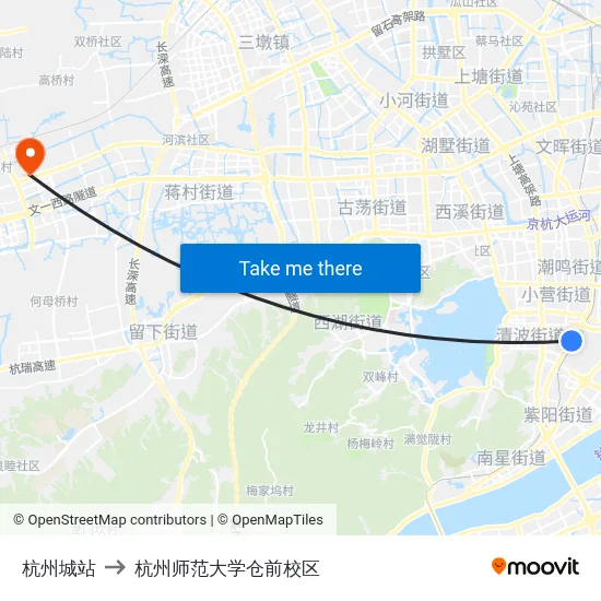 杭州城站 to 杭州师范大学仓前校区 map