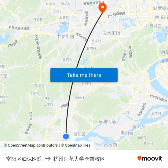 富阳区妇保医院 to 杭州师范大学仓前校区 map