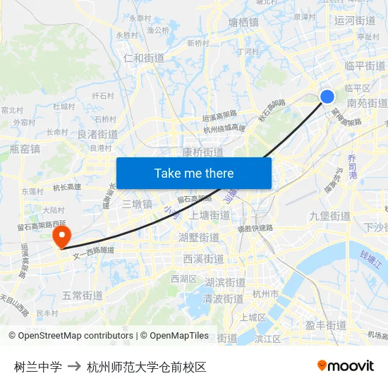 树兰中学 to 杭州师范大学仓前校区 map
