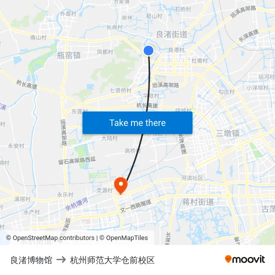 良渚博物馆 to 杭州师范大学仓前校区 map