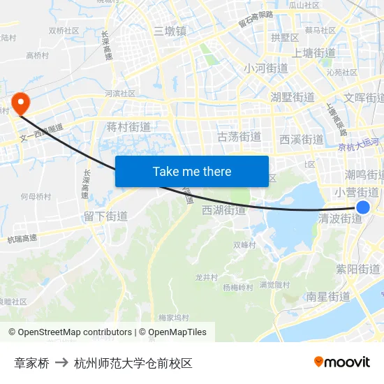 章家桥 to 杭州师范大学仓前校区 map