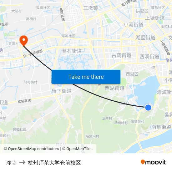 净寺 to 杭州师范大学仓前校区 map