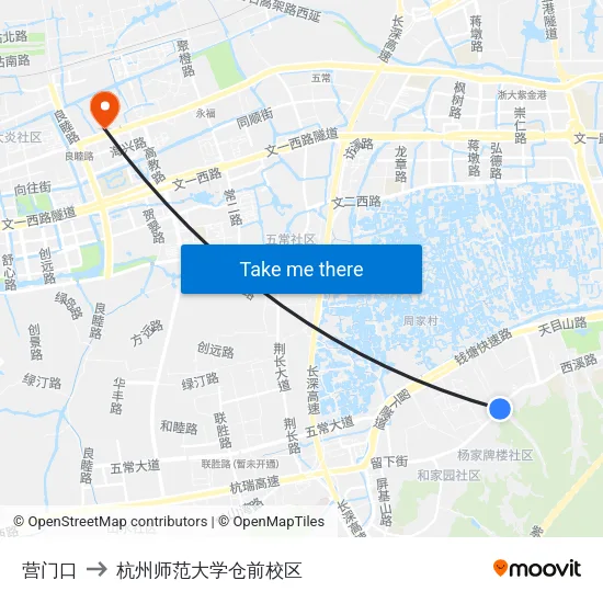 营门口 to 杭州师范大学仓前校区 map