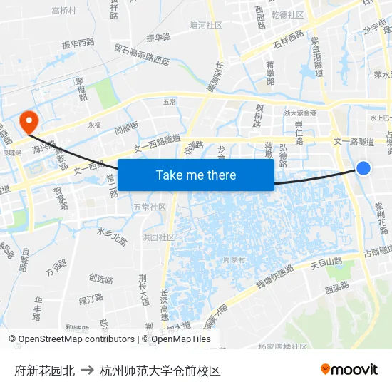 府新花园北 to 杭州师范大学仓前校区 map