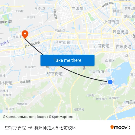 空军疗养院 to 杭州师范大学仓前校区 map