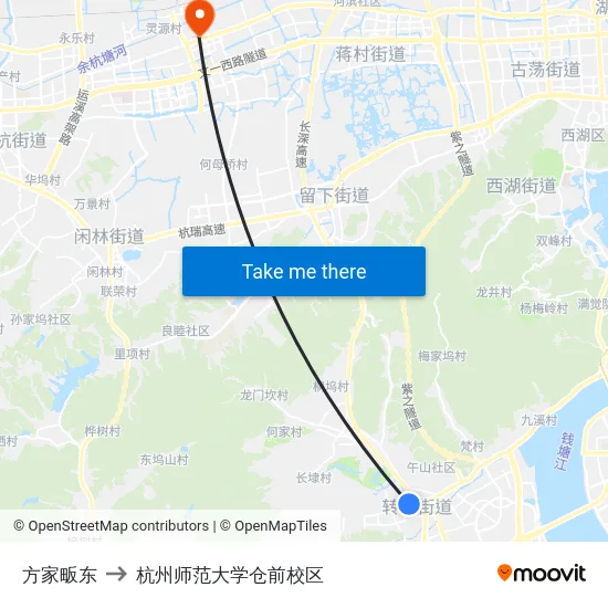 方家畈东 to 杭州师范大学仓前校区 map