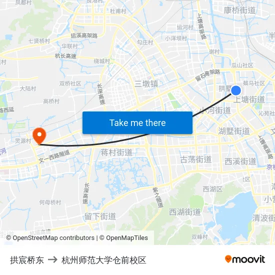 拱宸桥东 to 杭州师范大学仓前校区 map