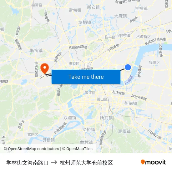 学林街文海南路口 to 杭州师范大学仓前校区 map