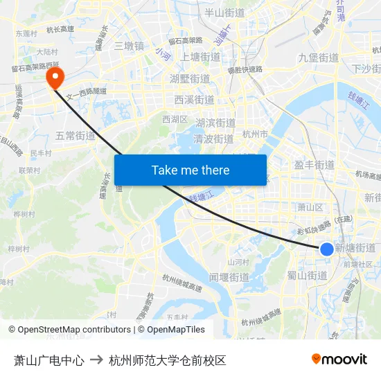 萧山广电中心 to 杭州师范大学仓前校区 map