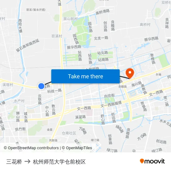 三花桥 to 杭州师范大学仓前校区 map