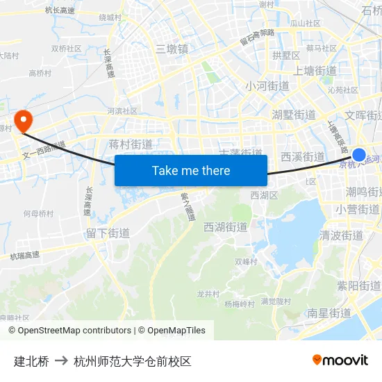 建北桥 to 杭州师范大学仓前校区 map