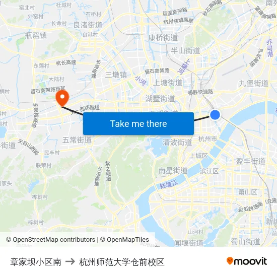 章家坝小区南 to 杭州师范大学仓前校区 map