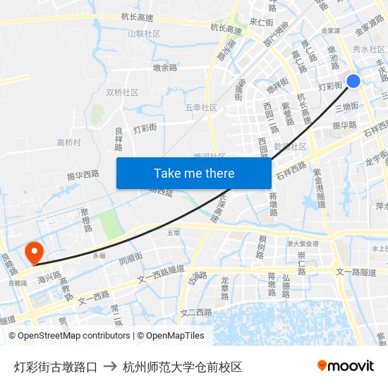 灯彩街古墩路口 to 杭州师范大学仓前校区 map