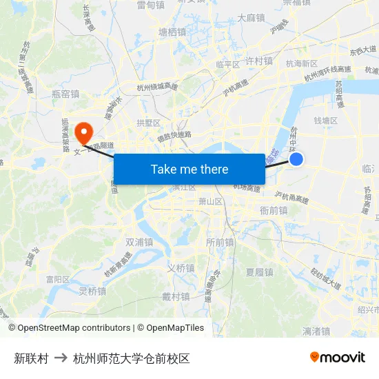 新联村 to 杭州师范大学仓前校区 map