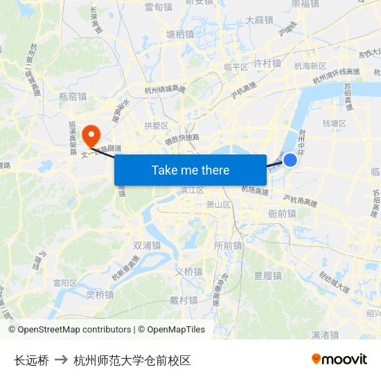 长远桥 to 杭州师范大学仓前校区 map