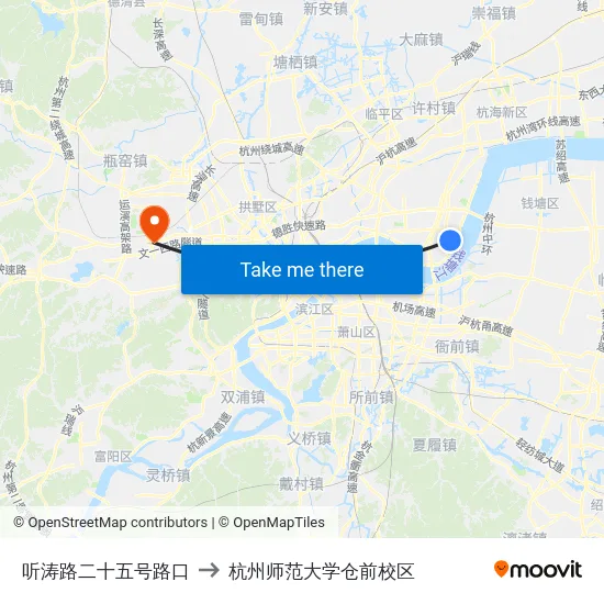 听涛路二十五号路口 to 杭州师范大学仓前校区 map