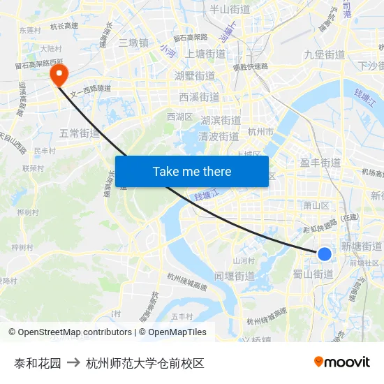 泰和花园 to 杭州师范大学仓前校区 map