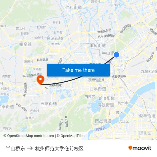半山桥东 to 杭州师范大学仓前校区 map
