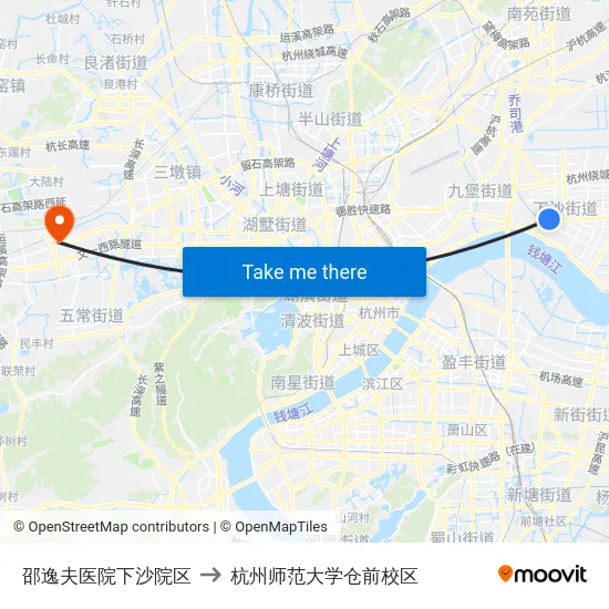 邵逸夫医院下沙院区 to 杭州师范大学仓前校区 map